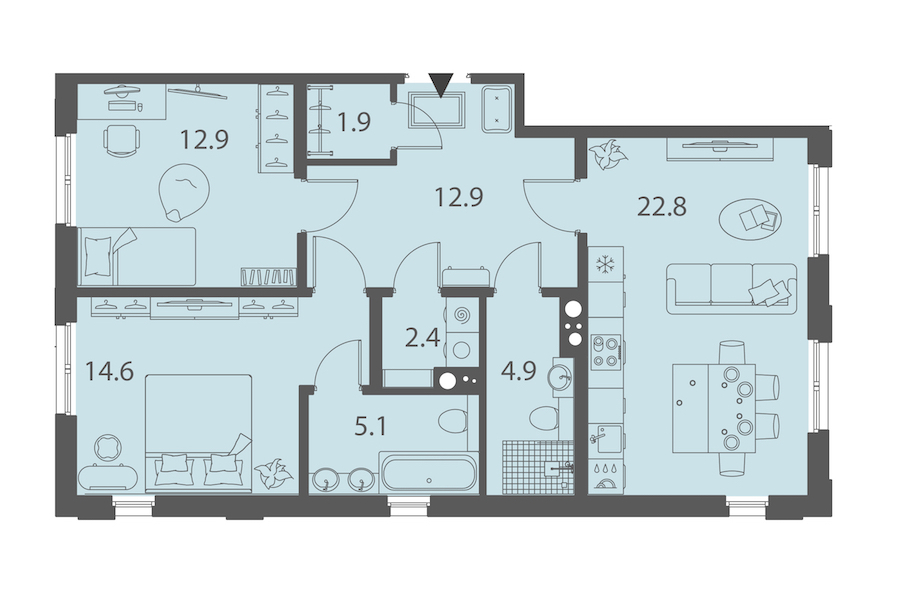 2-комнатная квартира 77.5 м², 3/10 эт., ЖК «DOMINO Premium»